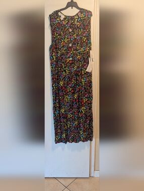 Sears Black Dress with Multicolor Floral Leaf Print